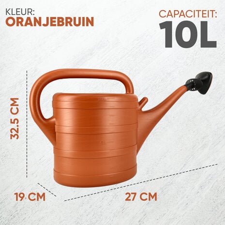 Discountershop Gieter 10 Liter met Sproeikop en Broeskop – Oranjebruine Kunststof Tuingieter voor Kamerplanten, Balkon, Tuin en Moestuin