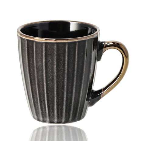 Discountershop Koffiemokken 200 ml met Oor – Keramische Koffiekopjes voor Espresso, Lungo, Cappuccino, Koffie en Thee in Zwart-Goud