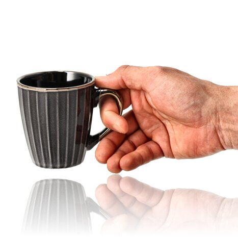 Discountershop Coffee Mugs 200ml with Handle – Ceramic Cups for Espresso, Lungo, Cappuccino, Tea, Home, Office and Hospitality in Black & Gold