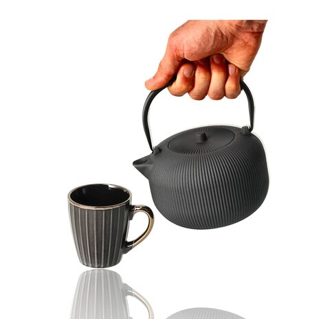 Discountershop Koffiemokken 200 ml met Oor – Keramische Koffiekopjes voor Espresso, Lungo, Cappuccino, Koffie en Thee in Zwart-Goud