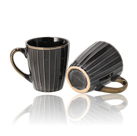 Discountershop Koffiemokken 200 ml met Oor – Keramische Koffiekopjes voor Espresso, Lungo, Cappuccino, Koffie en Thee in Zwart-Goud