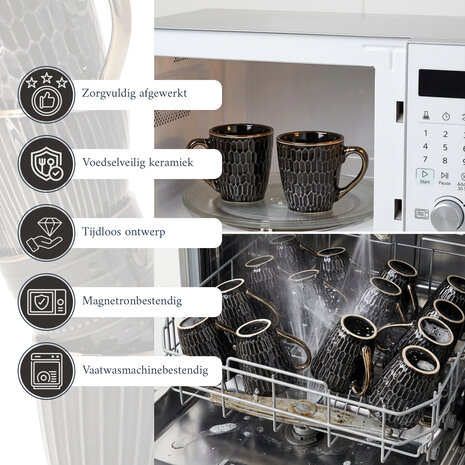 Discountershop Koffiemokken 200 ml met Oor – Keramische Koffiekopjes met Honingraatpatroon voor Espresso, Lungo, Cappuccino, Koffie en Thee