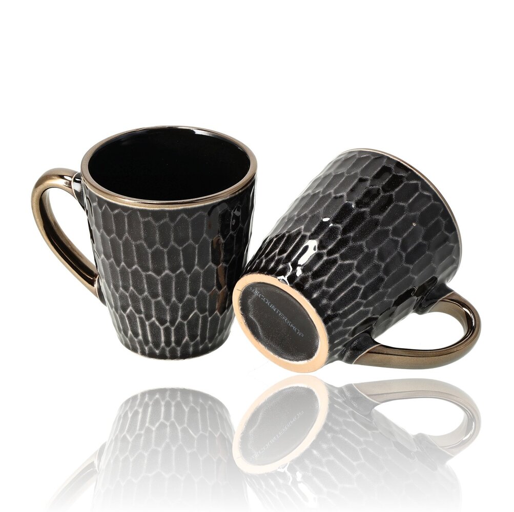 Discountershop Koffiemokken 200 ml met Oor – Keramische Koffiekopjes met Honingraatpatroon voor Espresso, Lungo, Cappuccino, Koffie en Thee