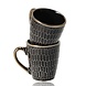 Discountershop Coffee Mugs 200ml with Handle – Black and Gold Ceramic Cups with Honeycomb Pattern for Espresso, Lungo, Cappuccino, Coffee and Tea