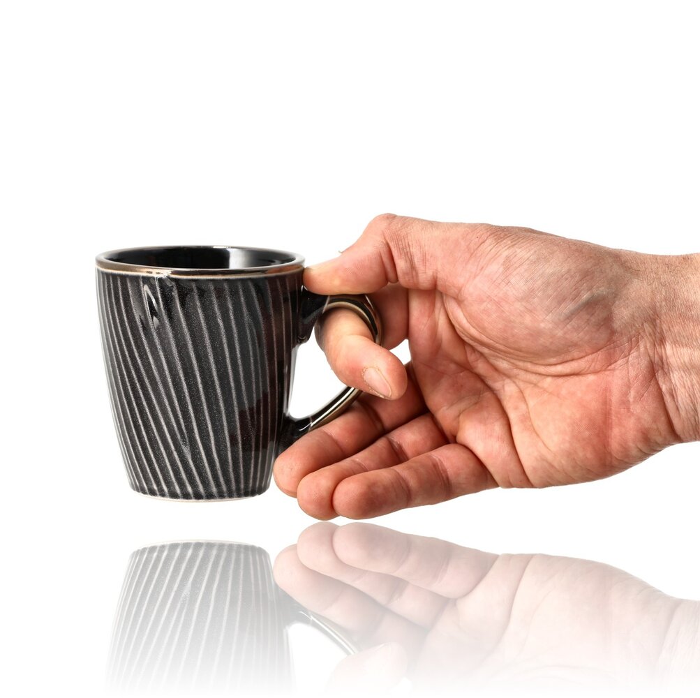 Discountershop Coffee Mugs 200ml with Handle – Black and Gold Ceramic Coffee Cups for Espresso, Cappuccino, Lungo, Americano and Tea