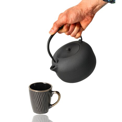 Discountershop Koffiemokken 200 ml met Oor – Keramische Koffiekopjes voor Espresso, Cappuccino, Lungo, Americano en Thee in Zwart-Goud