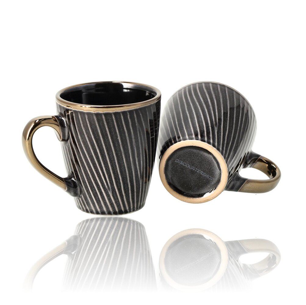 Discountershop Coffee Mugs 200ml with Handle – Black and Gold Ceramic Coffee Cups for Espresso, Cappuccino, Lungo, Americano and Tea