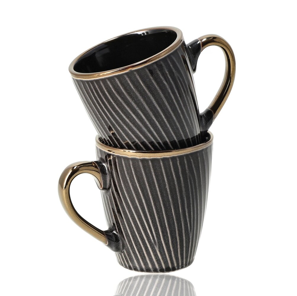 Discountershop Koffiemokken 200 ml met Oor – Keramische Koffiekopjes voor Espresso, Cappuccino, Lungo, Americano en Thee in Zwart-Goud