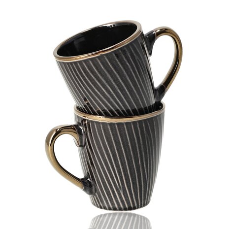 Discountershop Coffee Mugs 200ml with Handle – Black and Gold Ceramic Coffee Cups for Espresso, Cappuccino, Lungo, Americano and Tea