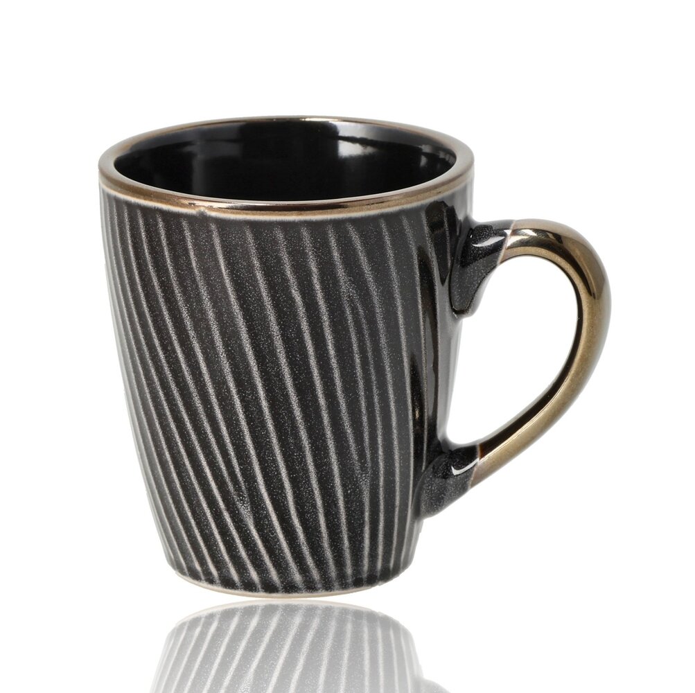 Discountershop Koffiemokken 200 ml met Oor – Keramische Koffiekopjes voor Espresso, Cappuccino, Lungo, Americano en Thee in Zwart-Goud