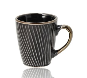 Discountershop Coffee Mugs 200ml with Handle – Black and Gold Ceramic