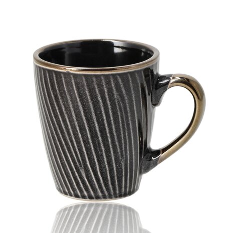 Discountershop Coffee Mugs 200ml with Handle – Black and Gold Ceramic Coffee Cups for Espresso, Cappuccino, Lungo, Americano and Tea