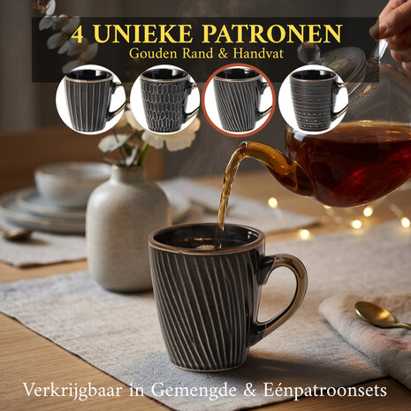 Discountershop Coffee Mugs 200ml with Handle – Black and Gold Ceramic Coffee Cups for Espresso, Cappuccino, Lungo, Americano and Tea