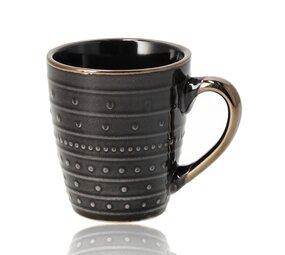 Discountershop Koffiemokken 200 ml met Oor en Reliëf – Zwart-Goud
