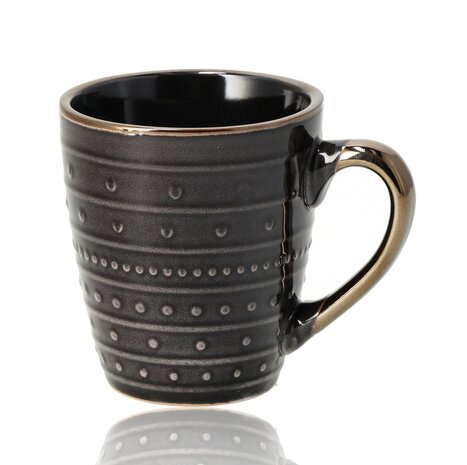 Discountershop Coffee Mugs 200ml with Handle – Black and Gold Ceramic Cups with Embossed Texture for Espresso, Lungo, Cappuccino, Tea and Hospitality