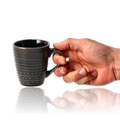 Discountershop Koffiemokken 200 ml met Oor – Keramische Koffiekopjes met Reliëf voor Espresso, Lungo, Cappuccino, Thee, Kantoor en Horeca