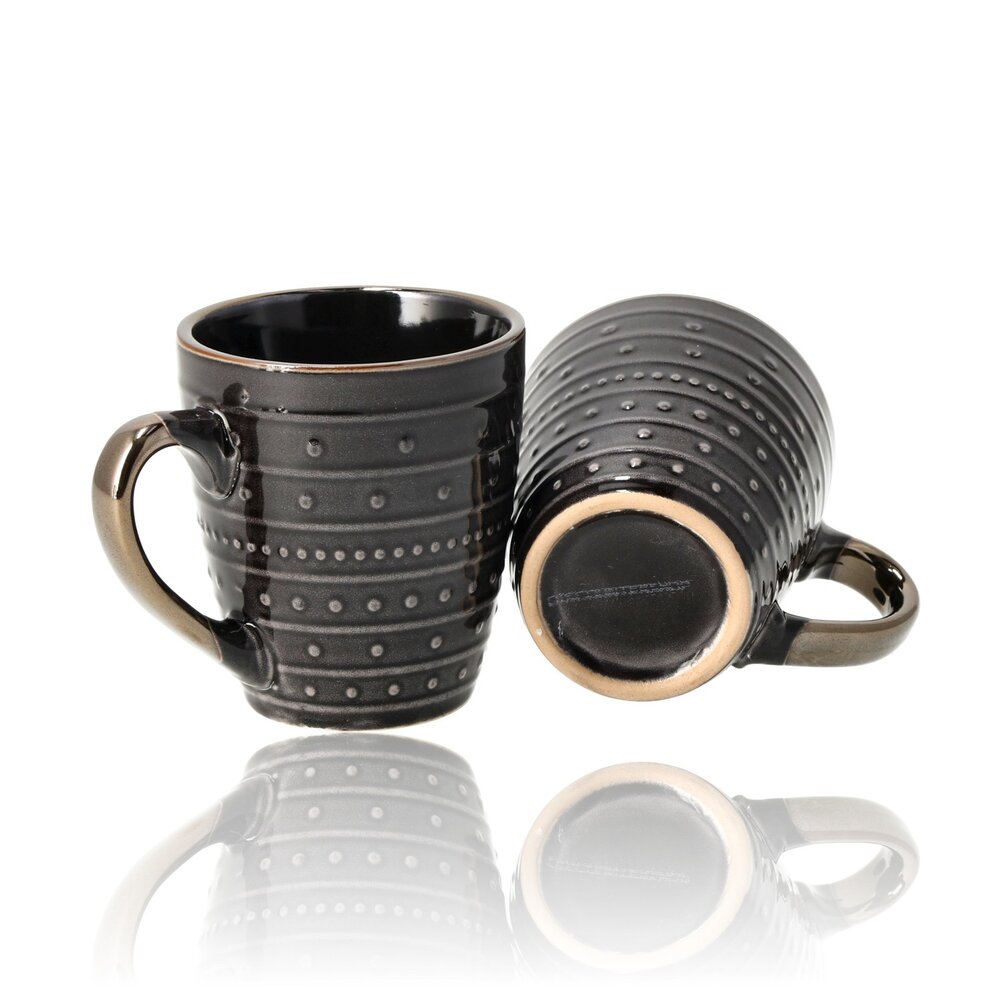 Discountershop Coffee Mugs 200ml with Handle – Black and Gold Ceramic Cups with Embossed Texture for Espresso, Lungo, Cappuccino, Tea and Hospitality