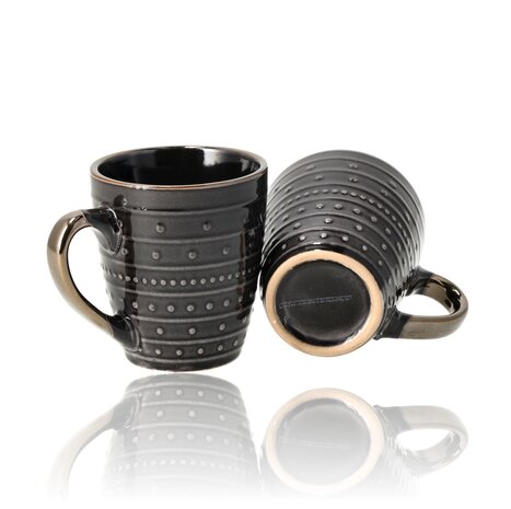 Discountershop Koffiemokken 200 ml met Oor – Keramische Koffiekopjes met Reliëf voor Espresso, Lungo, Cappuccino, Thee, Kantoor en Horeca