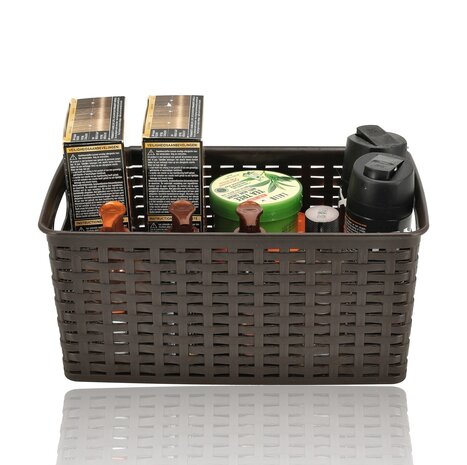 Discountershop 5L Plastic Storage Basket – Brown Rattan-Look Cupboard Organiser, 28 x 15 x 13cm, for Kitchen Cabinets, Wardrobes and Children’s Rooms Discountershop 5L Plastic Storage Basket – Brown Rattan-Look Cupboard Organiser, 28 x 15 x 13cm, for Kitchen Cabinets, Wardrobes and Children’s Rooms