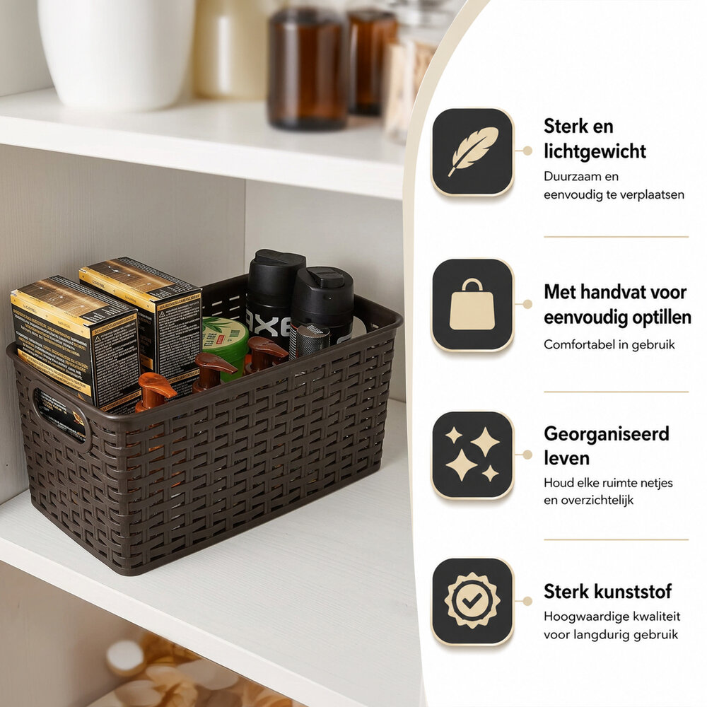Discountershop 5L Plastic Storage Basket – Brown Rattan-Look Cupboard Organiser, 28 x 15 x 13cm, for Kitchen Cabinets, Wardrobes and Children’s Rooms Discountershop 5L Plastic Storage Basket – Brown Rattan-Look Cupboard Organiser, 28 x 15 x 13cm, for Kitchen Cabinets, Wardrobes and Children’s Rooms