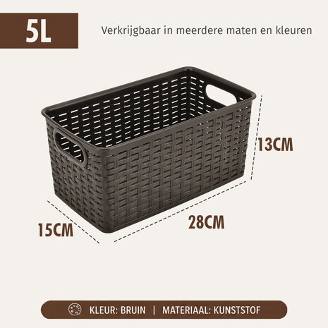 Discountershop Opbergmand 5L Kunststof – Bruine Rattan Look Kast Organizer van 28 x 15 x 13 cm voor Keukenkast, Kledingkast en Kinderkamer Discountershop Opbergmand 5L Kunststof – Bruine Rattan Look Kast Organizer van 28 x 15 x 13 cm voor Keukenkast, Kledingkast en Kinderkamer