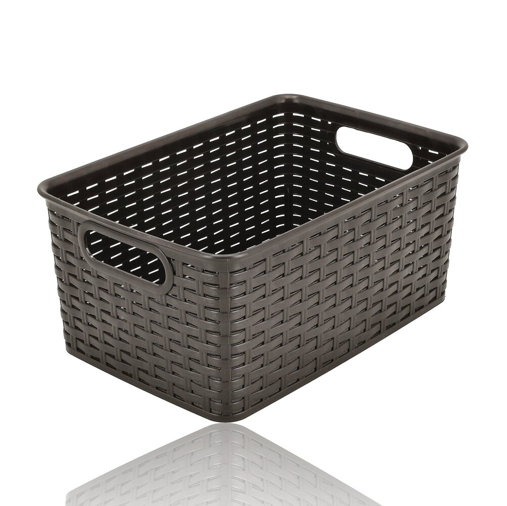 Discountershop Opbergmand 6L van Kunststof – Bruine Rattan Look Organizer 29 x 20 x 13 cm voor Keukenkast, Kledingkast, Speelgoed en Kinderkamer