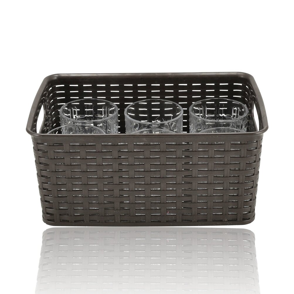 Discountershop 6L Plastic Storage Basket – Brown Rattan-Look Organiser, 29 x 20 x 13cm, for Kitchen Cabinets, Wardrobes, Toys and Children’s Rooms Discountershop 6L Plastic Storage Basket – Brown Rattan-Look Organiser, 29 x 20 x 13cm, for Kitchen Cabinets, Wardrobes, Toys and Children’s Rooms