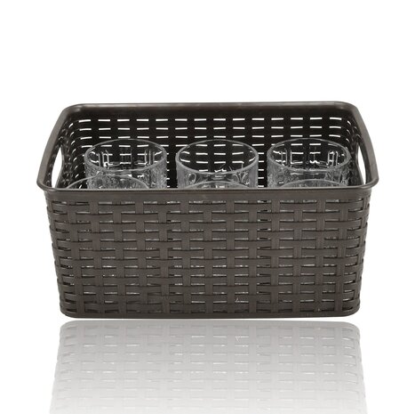 Discountershop Opbergmand 6L van Kunststof – Bruine Rattan Look Organizer 29 x 20 x 13 cm voor Keukenkast, Kledingkast, Speelgoed en Kinderkamer