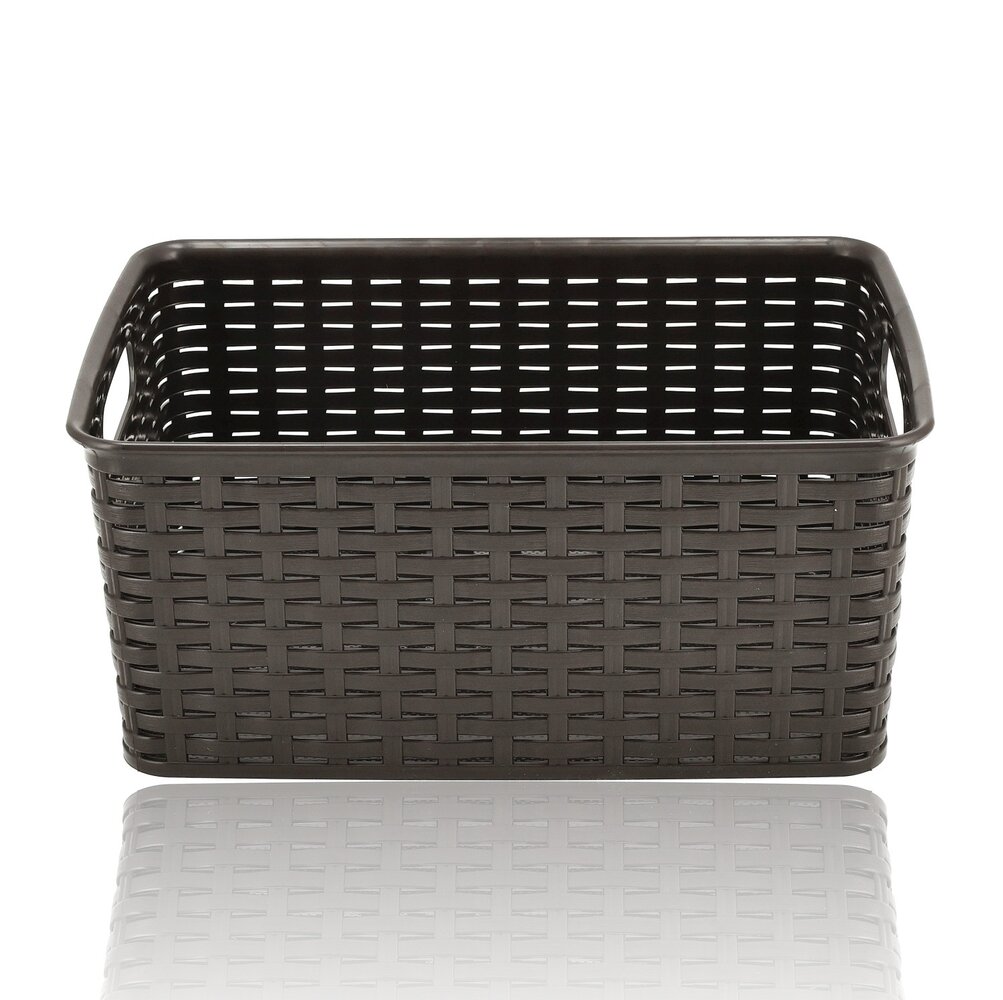Discountershop Opbergmand 6L van Kunststof – Bruine Rattan Look Organizer 29 x 20 x 13 cm voor Keukenkast, Kledingkast, Speelgoed en Kinderkamer