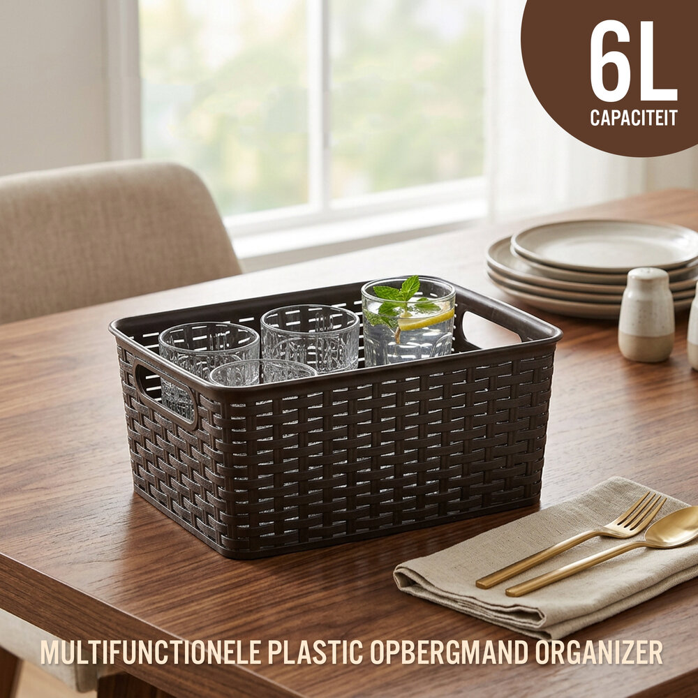 Discountershop 6L Plastic Storage Basket – Brown Rattan-Look Organiser, 29 x 20 x 13cm, for Kitchen Cabinets, Wardrobes, Toys and Children’s Rooms Discountershop 6L Plastic Storage Basket – Brown Rattan-Look Organiser, 29 x 20 x 13cm, for Kitchen Cabinets, Wardrobes, Toys and Children’s Rooms