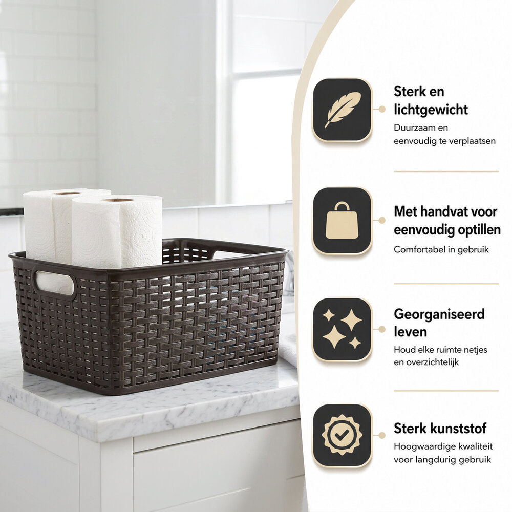 Discountershop 10L Plastic Storage Basket – Brown Rattan-Look Storage Box, 33 x 22 x 15.5cm, for Toys, Children’s Rooms, Kitchen Cabinets and Wardrobes Discountershop 10L Plastic Storage Basket – Brown Rattan-Look Storage Box, 33 x 22 x 15.5cm, for Toys, Children’s Rooms, Kitchen Cabinets and Wardrobes