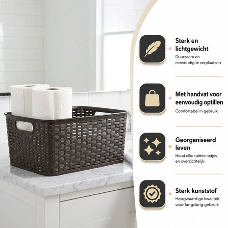 Discountershop 10L Plastic Storage Basket – Brown Rattan-Look Storage Box, 33 x 22 x 15.5cm, for Toys, Children’s Rooms, Kitchen Cabinets and Wardrobes Discountershop 10L Plastic Storage Basket – Brown Rattan-Look Storage Box, 33 x 22 x 15.5cm, for Toys, Children’s Rooms, Kitchen Cabinets and Wardrobes