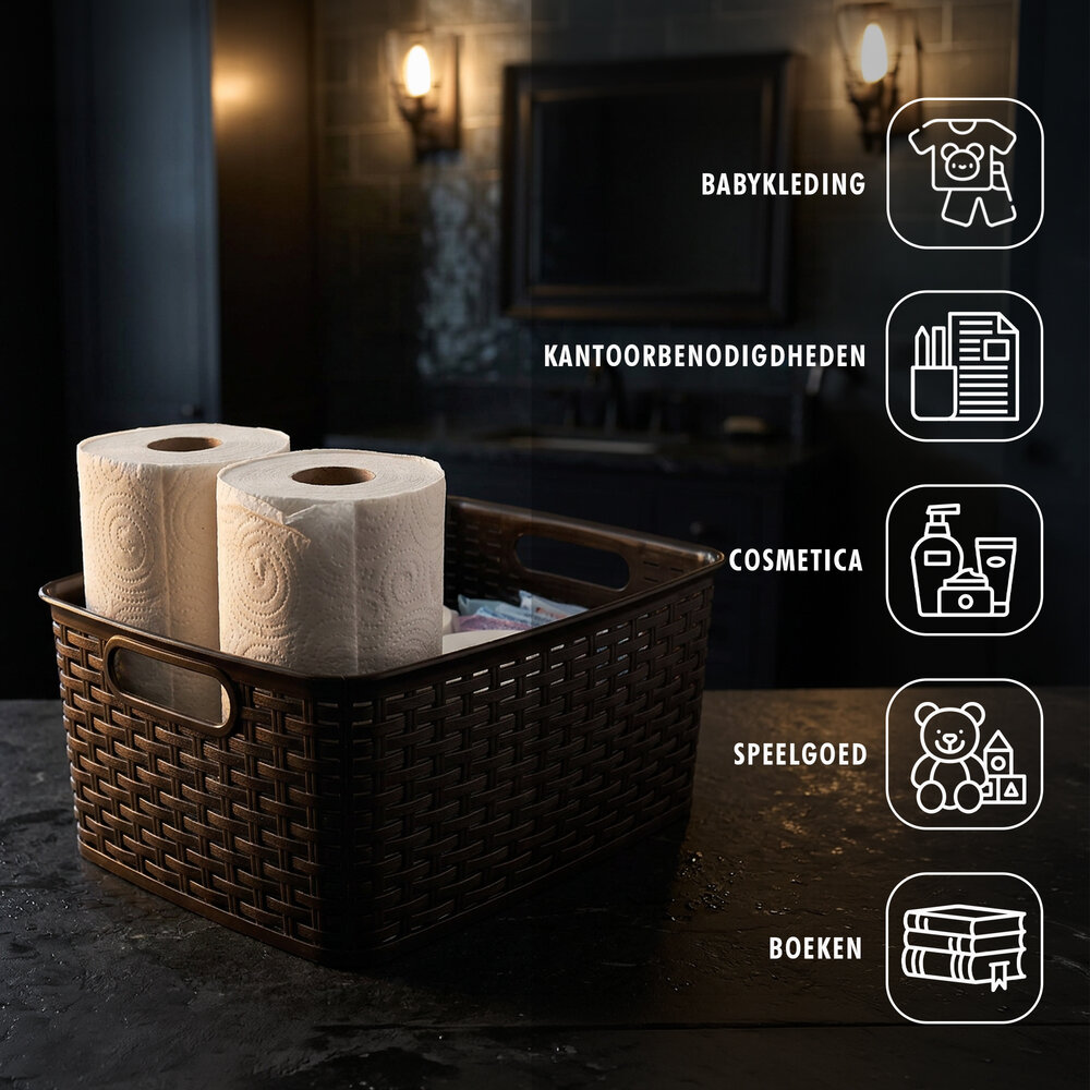 Discountershop Opbergmand 10L Kunststof – Bruine Rattan Look Opbergbox 33 x 22 x 15,5 cm voor Speelgoed, Kinderkamer, Keukenkast en Kledingkast Discountershop Opbergmand 10L Kunststof – Bruine Rattan Look Opbergbox 33 x 22 x 15,5 cm voor Speelgoed, Kinderkamer, Keukenkast en Kledingkast