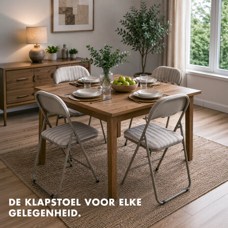 Discountershop Klapstoel met fluwelen zitting - Beige - Zithoogte 44 cm - Metalen frame - Opvouwbare eetkamerstoel voor extra zitplaatsen