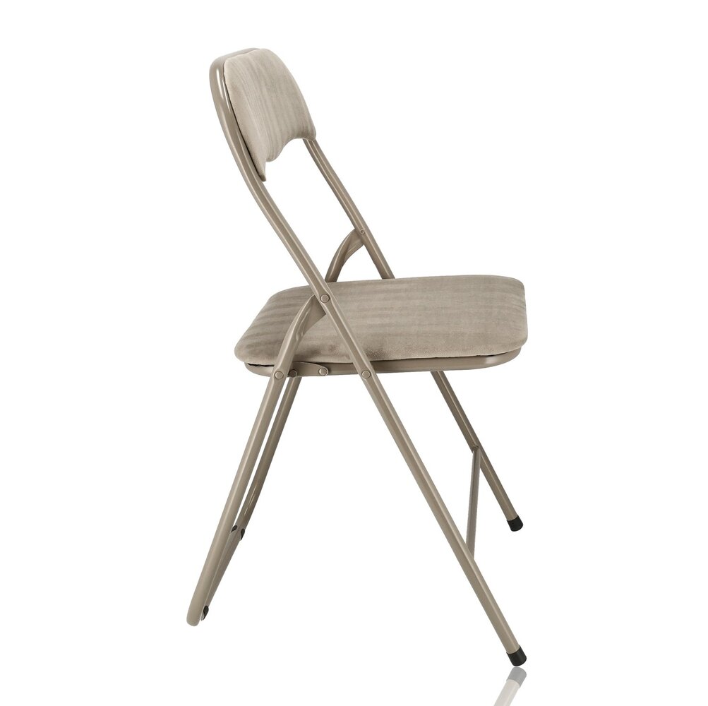 Discountershop Folding Chair with Velvet Seat - Beige Upholstered Backrest - 44 cm Seat Height - Metal Frame - Space-Saving Dining Chair
