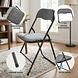Discountershop Folding Chair with Velvet Seat - Grey - 44 cm Seat Height - Metal Frame - Foldable Dining Chair with Upholstered Backrest