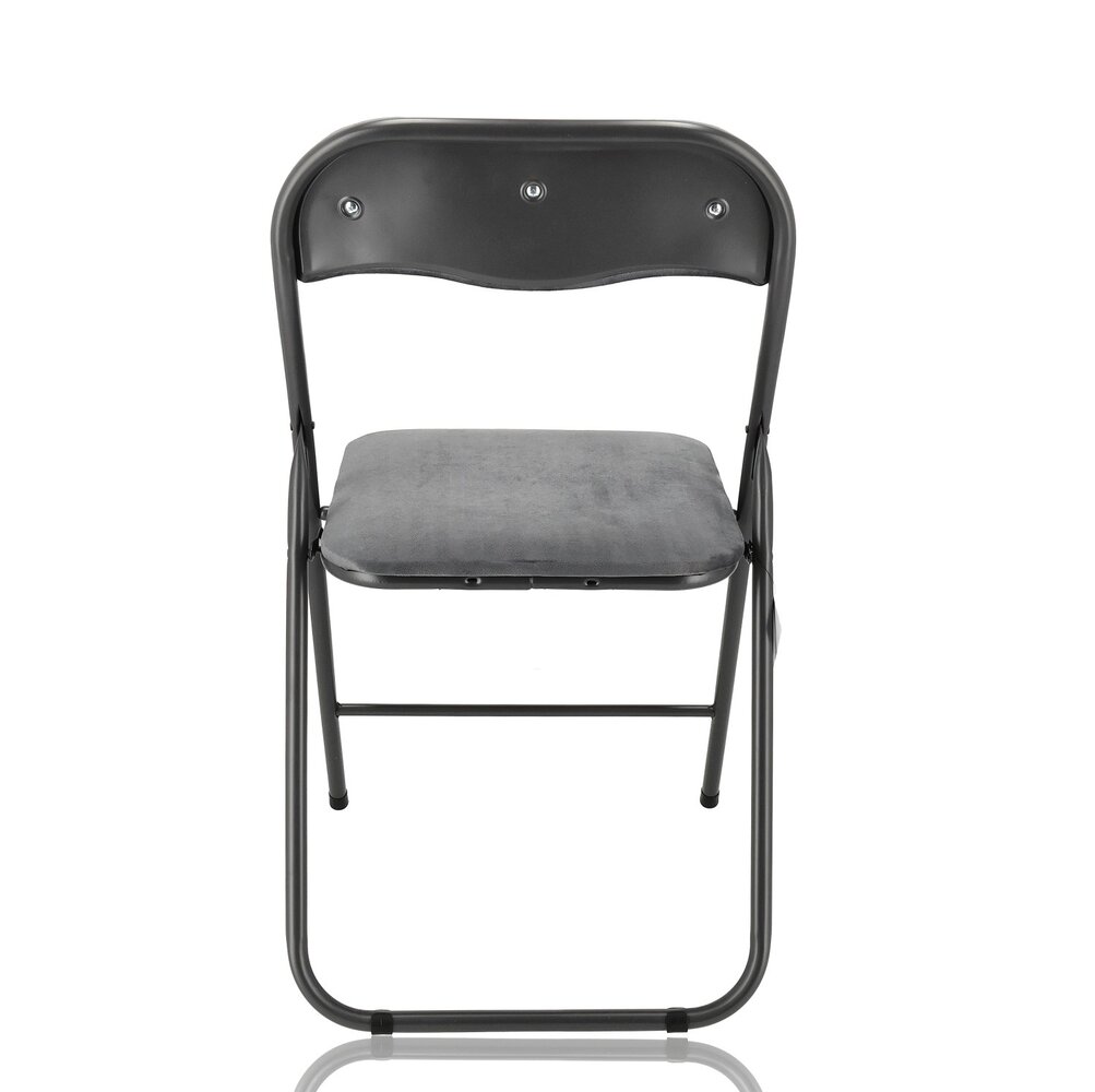 Discountershop Folding Chair with Velvet Seat - Grey - 44 cm Seat Height - Metal Frame - Foldable Dining Chair with Upholstered Backrest