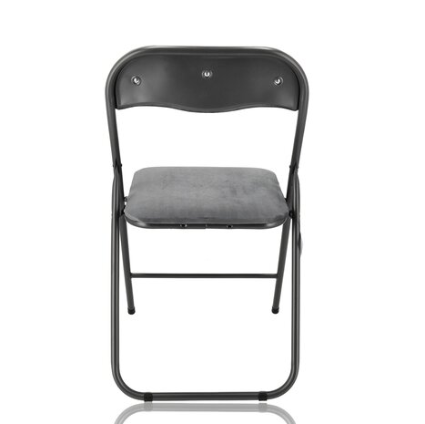 Discountershop Klapstoel met fluwelen zitting - Grijs - Zithoogte 44 cm - Metalen frame - Inklapbare eetkamerstoel met beklede rugleuning