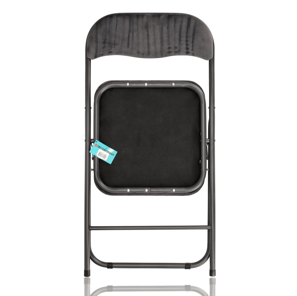 Discountershop Folding Chair with Velvet Seat - Grey - 44 cm Seat Height - Metal Frame - Foldable Dining Chair with Upholstered Backrest