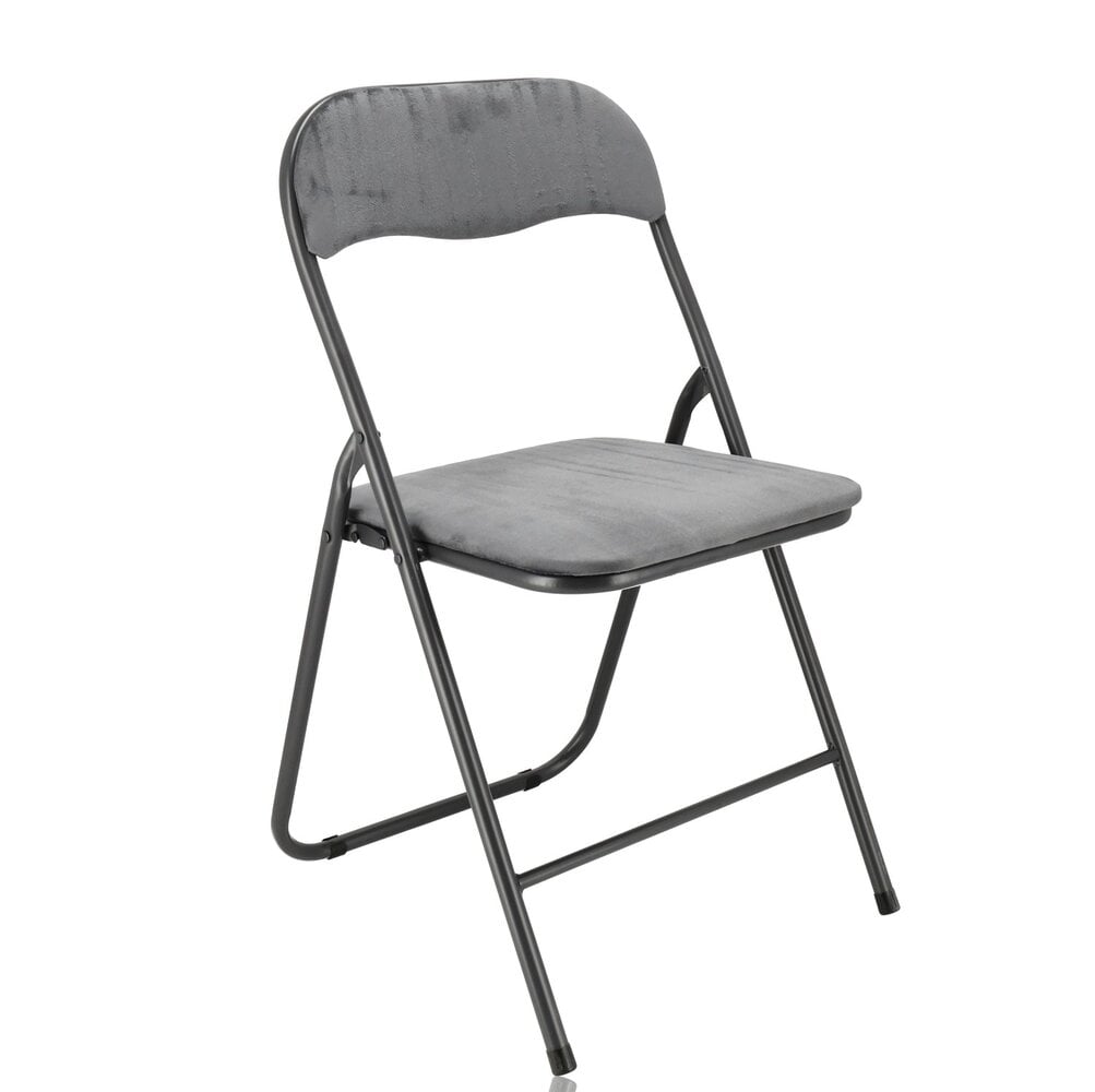 Discountershop Klapstoel met fluwelen zitting - Grijs - Zithoogte 44 cm - Metalen frame - Inklapbare eetkamerstoel met beklede rugleuning