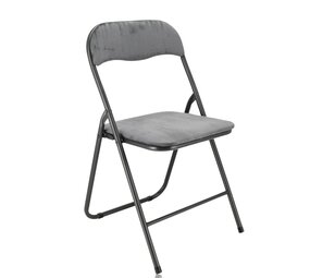 Discountershop Folding Chair with Velvet Seat - Grey - 44 cm