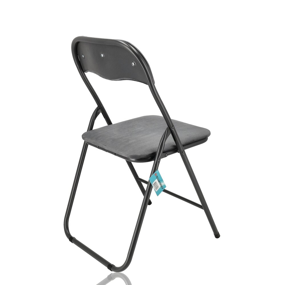 Discountershop Folding Chair with Velvet Seat - Grey - 44 cm Seat Height - Metal Frame - Foldable Dining Chair with Upholstered Backrest