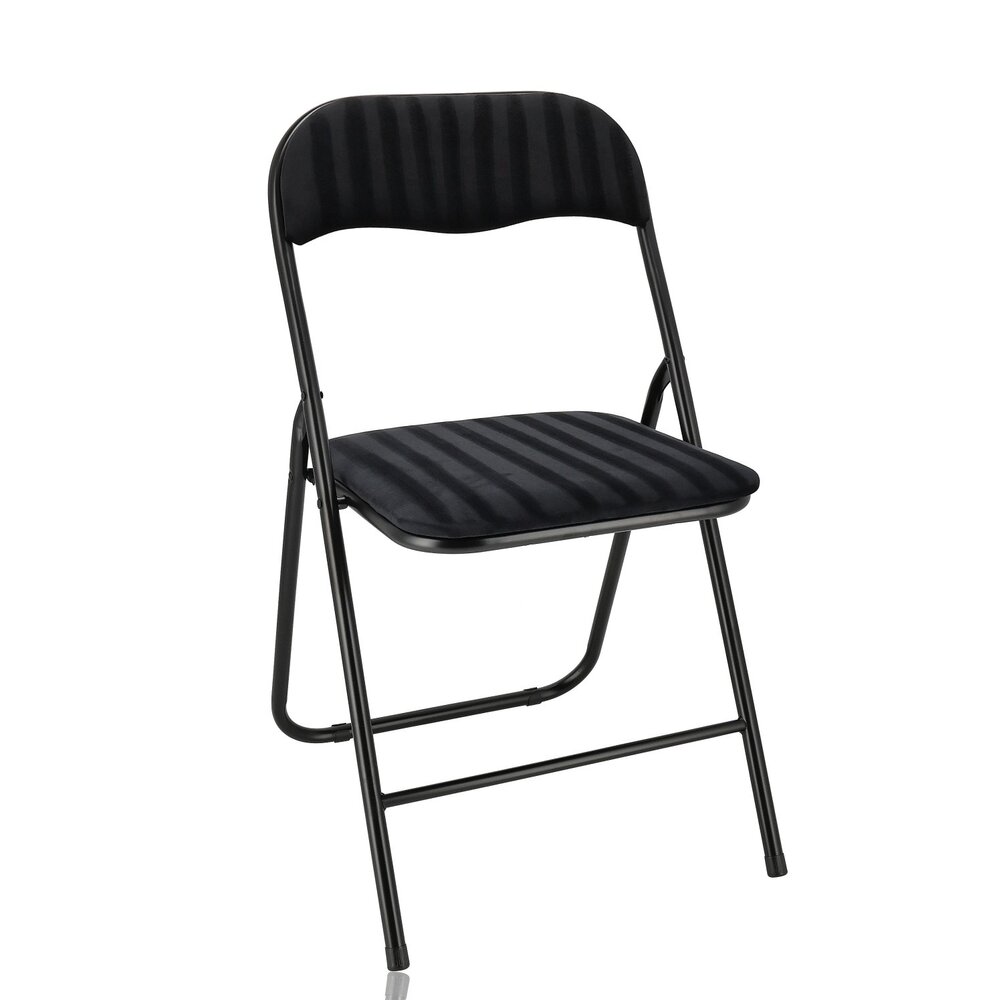 Discountershop Klapstoel met fluwelen zitting - Zwart - 44 cm zithoogte - Metalen frame - Opvouwbare eetkamerstoel met beklede rugleuning