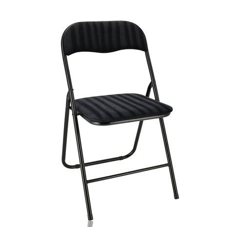 Discountershop Folding Chair with Velvet Seat - Black - 44 cm Seat Height - Metal Frame - Foldable Dining Chair with Upholstered Backrest