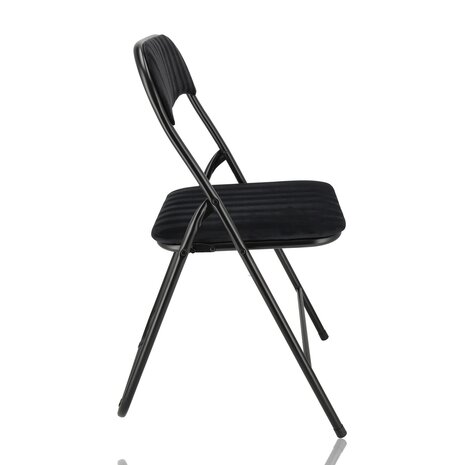 Discountershop Folding Chair with Velvet Seat - Black - 44 cm Seat Height - Metal Frame - Foldable Dining Chair with Upholstered Backrest