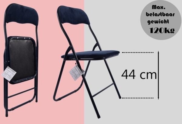 Discountershop Folding chair- Folding chair velvet seat and back covered - chair - table chair - folding chair - dark blue - chair - table chair - folding chair - Velvet folding chair - Luxury folding chair - With cushions - Chair - Chairs - Folding chairs - Chair - Pre