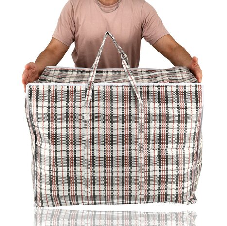 Discountershop Opbergtas met Rits 150L Zwart-Rood-Wit – Grote Big Shopper XXL voor Verhuizen, Beddengoed, Wasgoed, Camping en Boodschappen Discountershop Opbergtas met Rits 150L Zwart-Rood-Wit – Grote Big Shopper XXL voor Verhuizen, Beddengoed, Wasgoed, Camping en Boodschappen