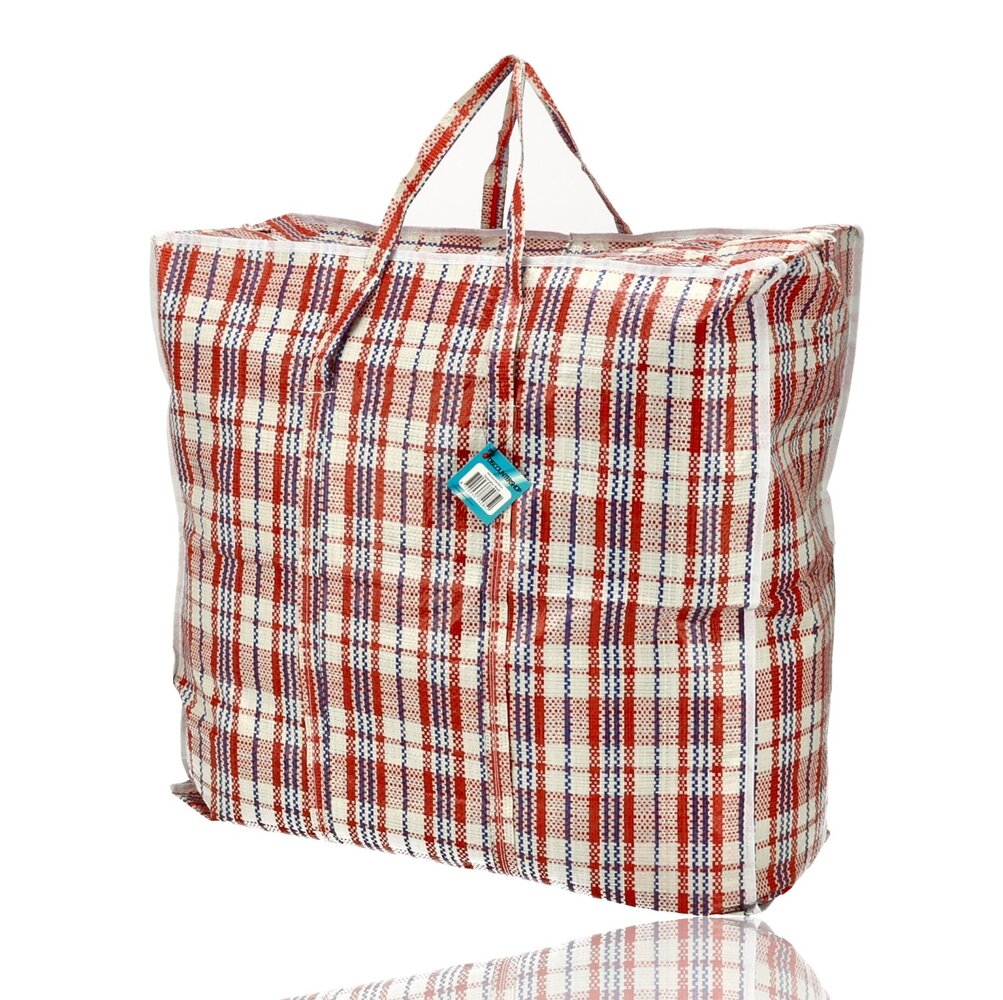 Discountershop Opbergtas met Rits 90L Rood-Wit-Blauw – Brede Big Shopper voor Kleding, Wasgoed, Verhuizen, Vakantie en Grote Boodschappen