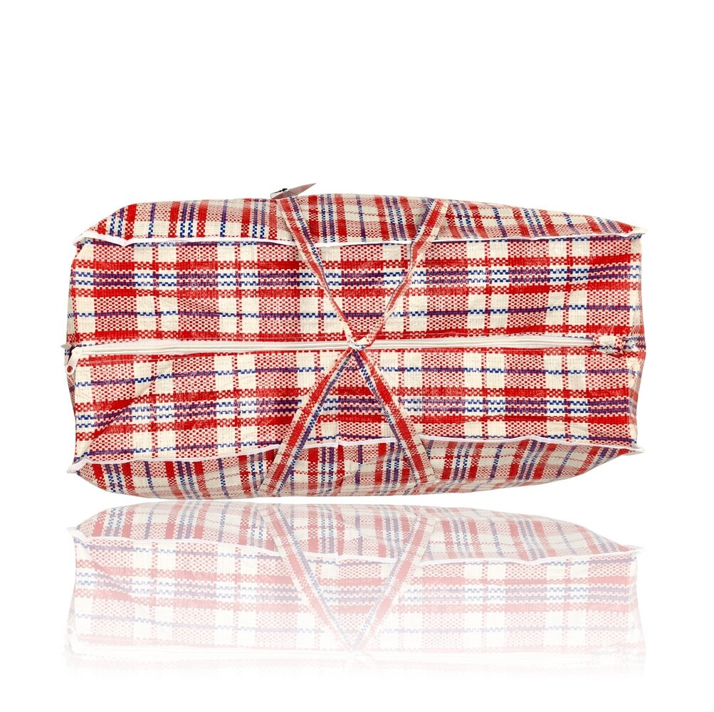 Discountershop Opbergtas met Rits 90L Rood-Wit-Blauw – Brede Big Shopper voor Kleding, Wasgoed, Verhuizen, Vakantie en Grote Boodschappen