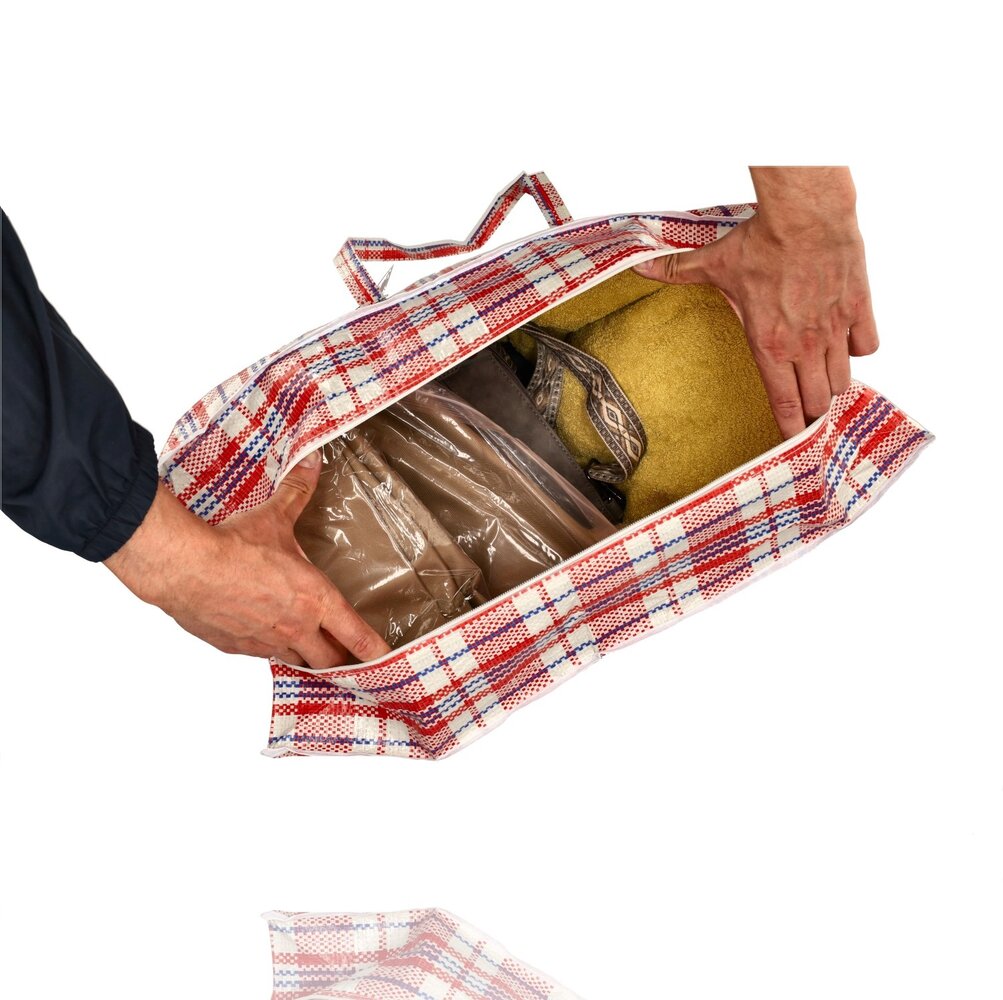 Discountershop Opbergtas met Rits 90L Rood-Wit-Blauw – Brede Big Shopper voor Kleding, Wasgoed, Verhuizen, Vakantie en Grote Boodschappen